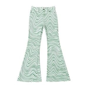 Machine Jeans Green White Swirl Flare Pants Psychedelic Bell Bottoms Retro Sz 3